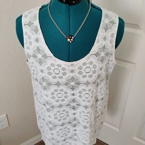 August Silk White Floral Lace Tank Medium Nude Underlay Size Medium